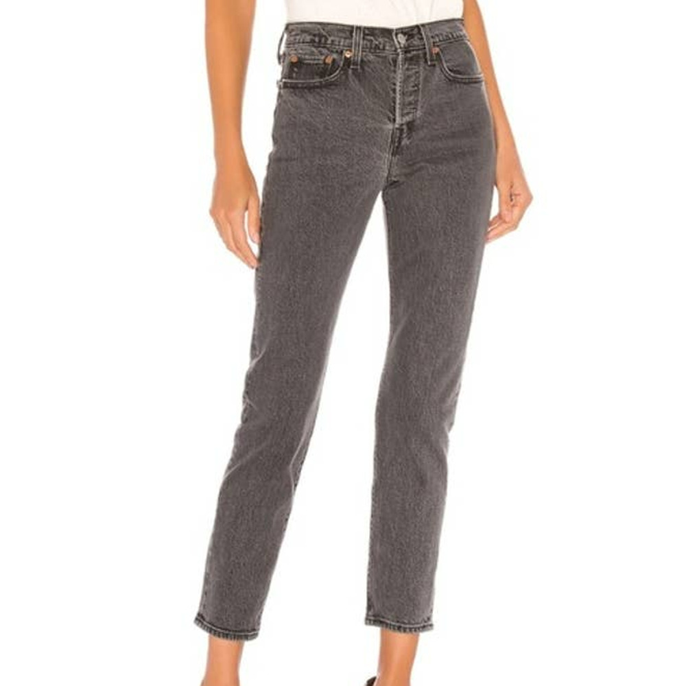 Levi's Icon Gray Button Fly Wedgie Straight Leg Denim Jeans 26 Raw Hem